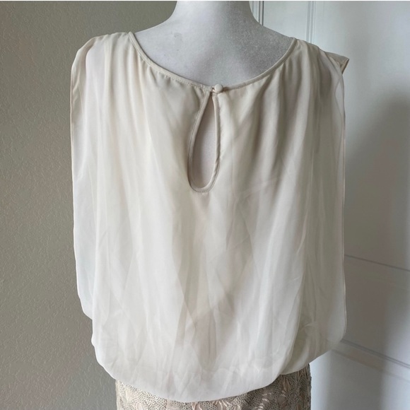 🛳 Designer’s Aidan Mattox Beige Drape Chiffon Cocktail Sequin Dress - Picture 7 of 16